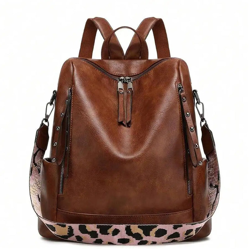 Vegan Leather Backpack For Women With Rivet Decoration And Floral Pattern-11