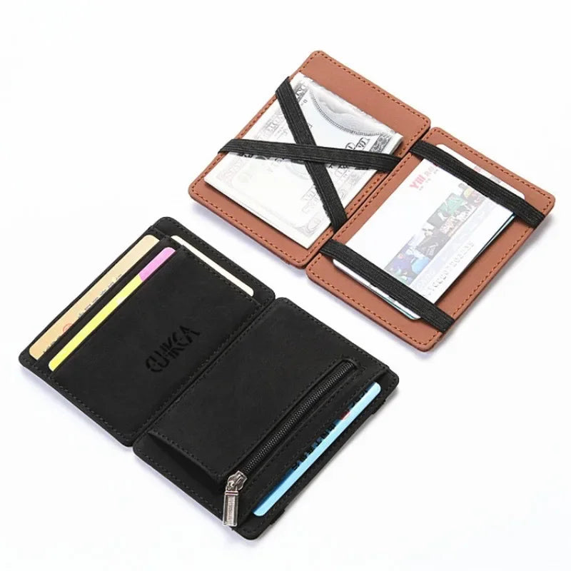 Magic Wallets Slim Small Thin Credit Card Holder Bifold Pu Leather Cardholder Coin Purse Zipper Pocket Cash Clip Wallet for Men-1