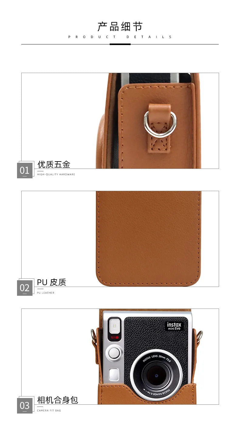 Camera Bag For Fujifilm Instax Mini EVO Instant Film Camera Case PU Leather Soft Silicone Cover Bag with Shoulder Strap camera backpack plecak na aparat camera bag sony 6400 camera bag-10