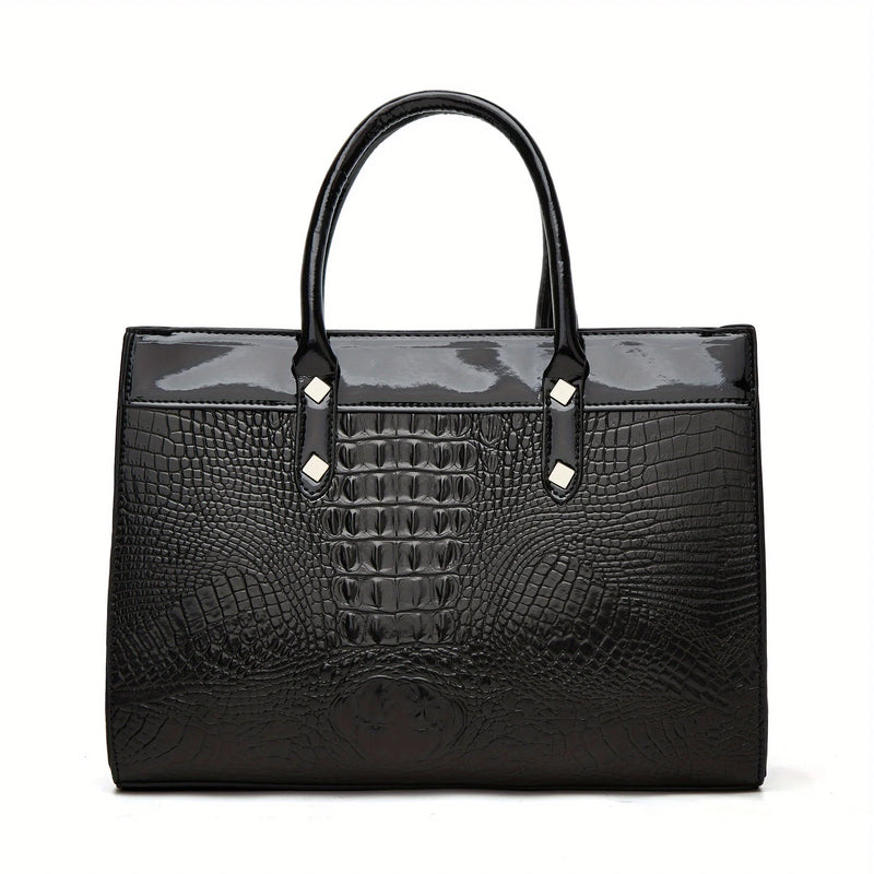 Pu Leather Crocodile Pattern Women's Fashion Bag Set Shoulder Bag Larger Capacity Tote with Multiple Compartments Crossbody Handbag Clutch Purse-16