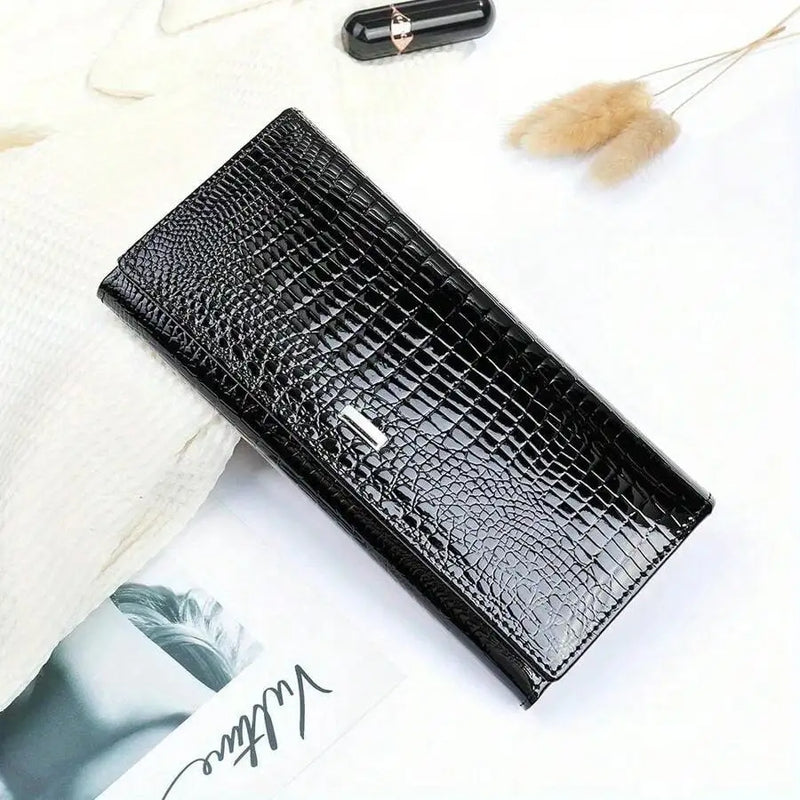 New Shiny Leather Cowhide Wallet Women's Long Leather Money Clip Bag, Evening Bag-7