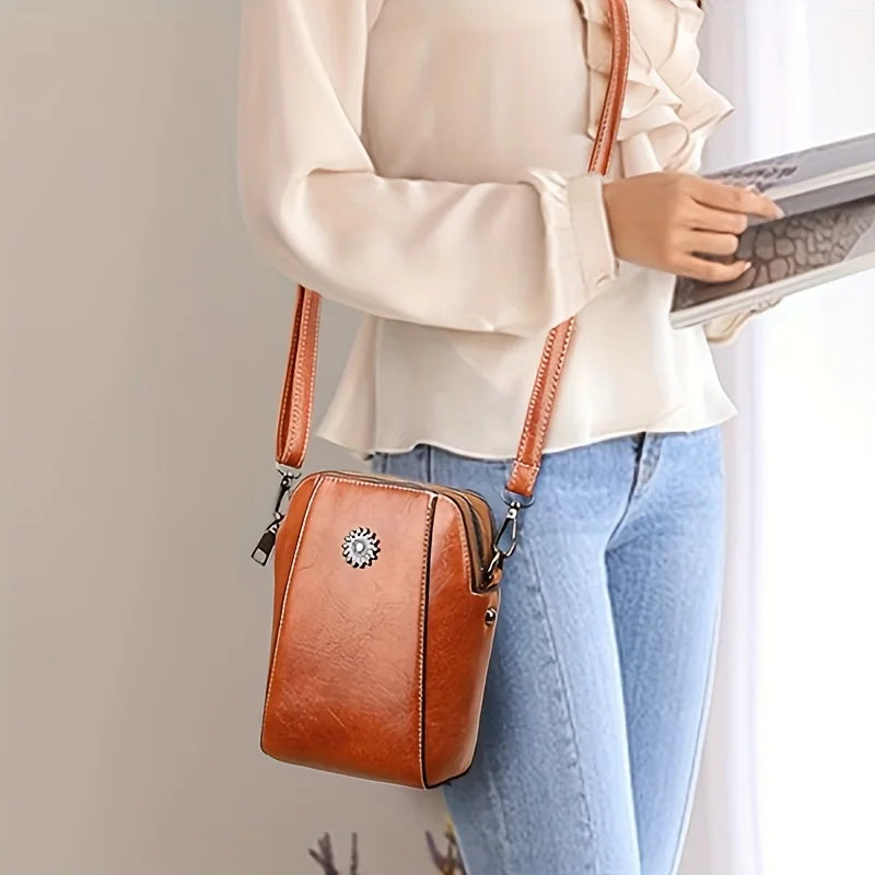 Vertical Phone Crossbody Bag Soft Leather Adjustable Shoulder Strap Mini Capacity Single Pocket Simple Fashion Daily Mobile Storage Purse For Women-5