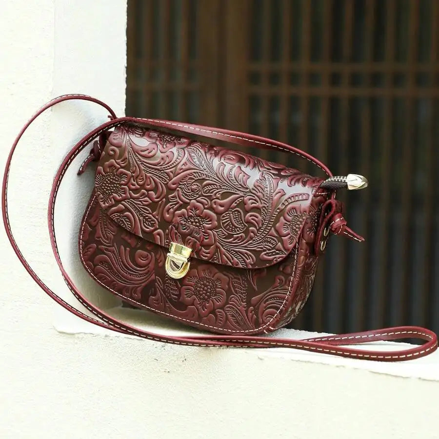 Vintage Crazy Horse Leather Shoulder Crossbody Bag, Leather Saddle Bag, Cell Phone Bag, Embossed Craftsmanship-8