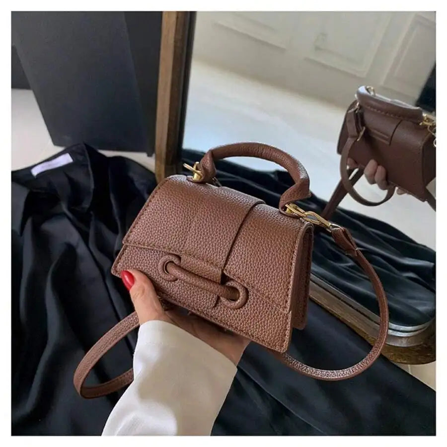 Brown Lightweight Business Casual Mini Crocodile Embossed Twist Lock Flap Square Handbag For Women-4