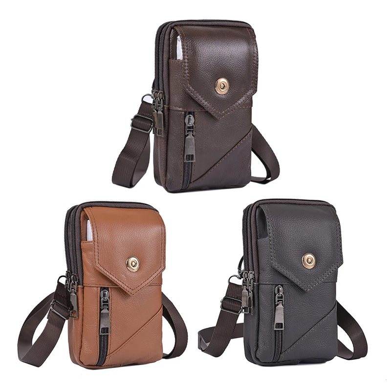 Men Simple Shoulder Bag Waterproof Leather Vintage Waist Pouch Lightweight  Phone Purse Male Travel Outdoor Bag-10