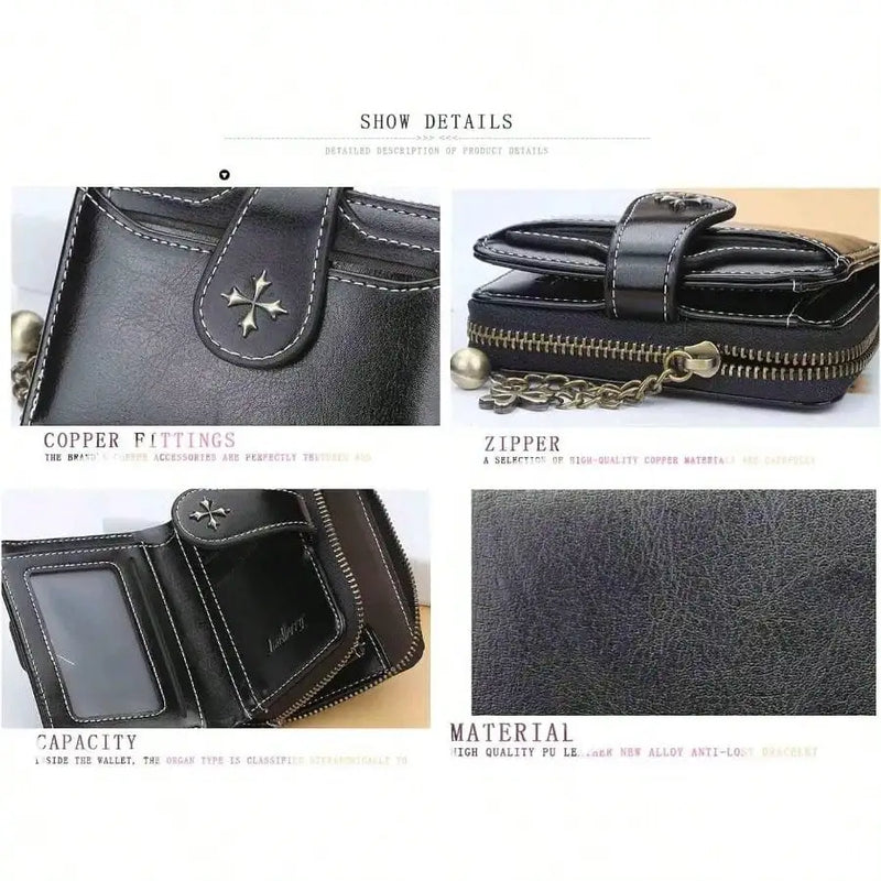 Women’s Retro Small Wallet – Mini Leather Credit Card Holder, Double-Fold Design with Zipper, Compact Aesthetic Wallet-11