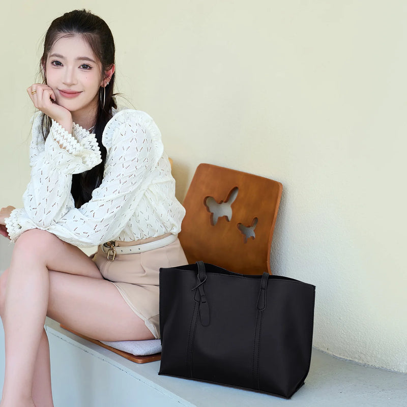 Tote Bag Solid Plain Lightweight Large Capacity PU Leather Shoulder Handbag Portable Travel Daily Women-26