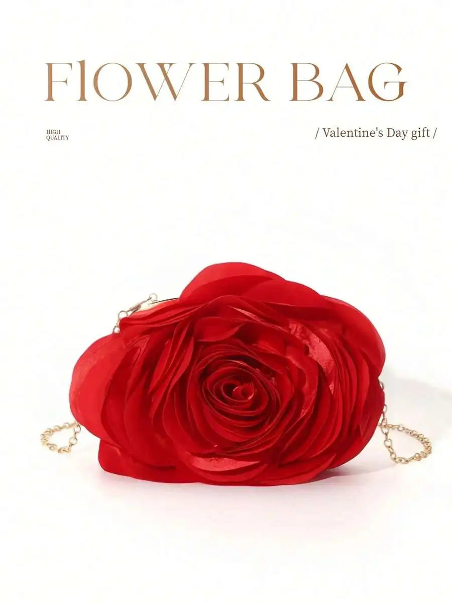 Red Flower Clutch Bag For Women Vintage Elegant Evening Party Wedding Bag