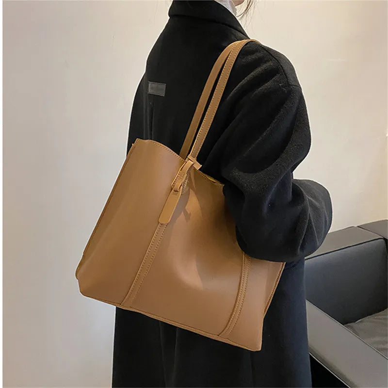 Large Capacity Women's Bag, New Soft Leather Tote Bag, Casual and Versatile Single Shoulder Bags for Woman Korean Style Handbags-6