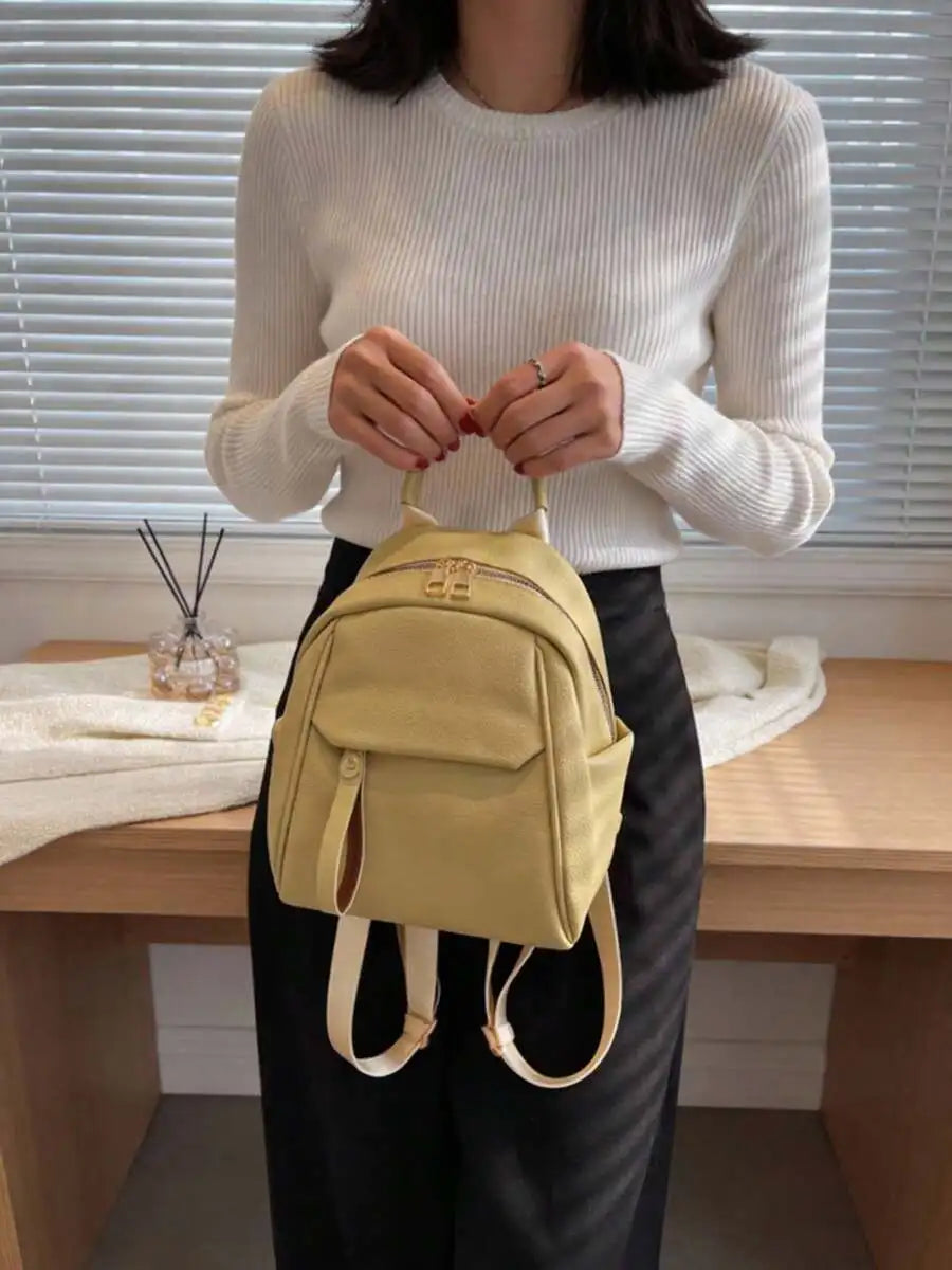 Womens Small PU Leather Backpack With Zipper Closure Top Handle Multi Pocket Daily Travel Bag-12