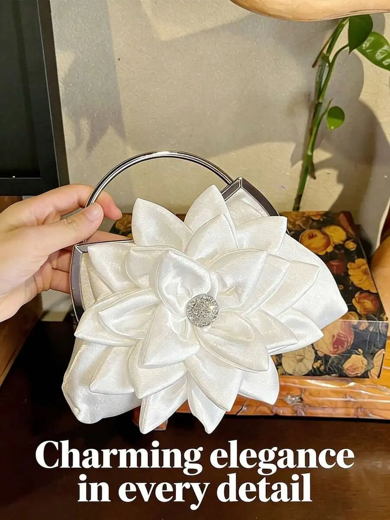 Elegant White Floral Clutch Bag For Women Evening Party Wedding Handbag-2