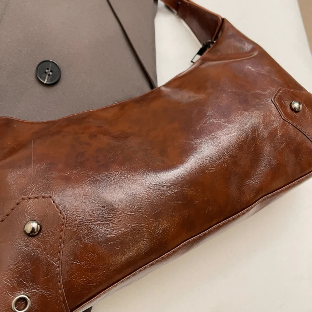 Women Retro Rivet Shoulder Bag PU Leather Fashion Underarm Bag Large Capacity Soft Leather Armpit Bag Female Travel Handbag-6