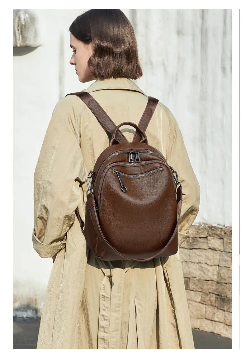 Genuine Leather Women's Backpack, New 2026 Style, Lightweight Small Backpack, Commute Bag for Work, Large-Capacity Travel Backpack-9