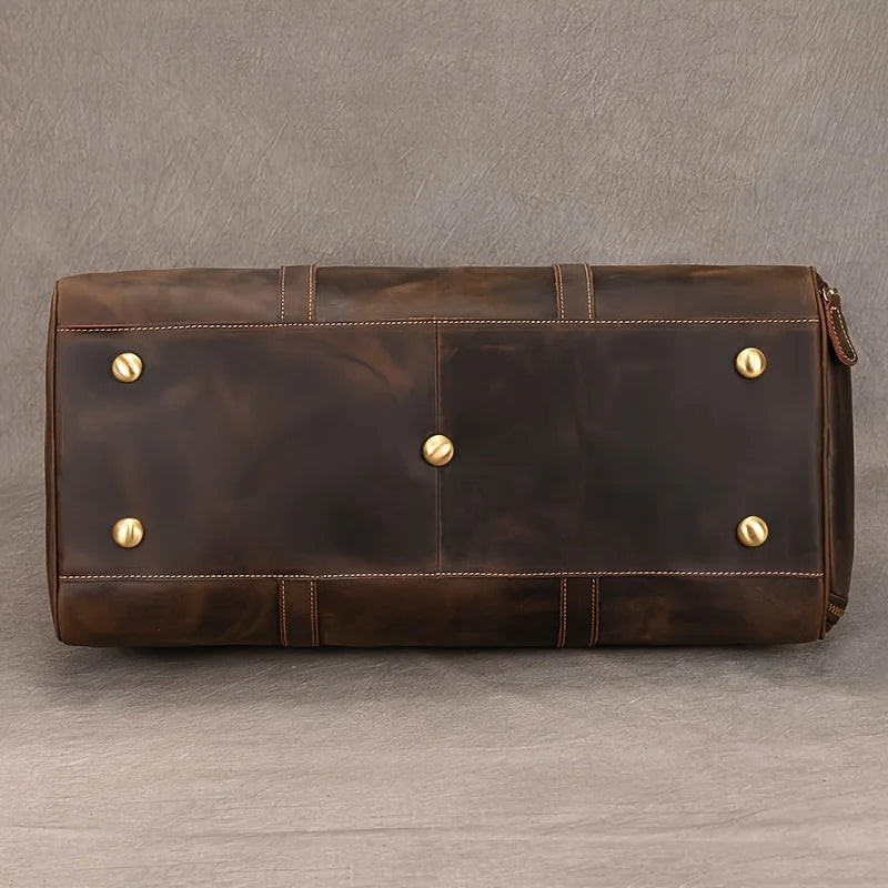 Crazy Horse Leather Real Leather Travel Bag Christmas Vacation Luggage Handbag Tote Bag Cowhide Real Leather with Shoe Compartment Travel Bag-12