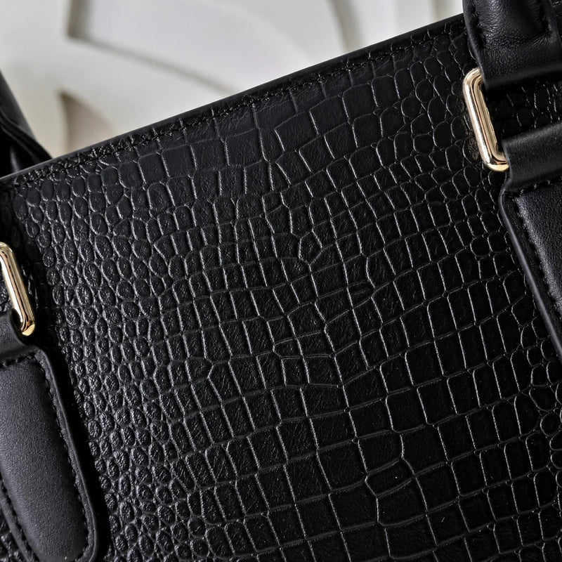 Luxury Mens Top-Handle Bags Leather Briefcase Crocodile Print Men Handbag Gold Hardware Business Office Shoulder Crossbody Bag Male Work Bag-3
