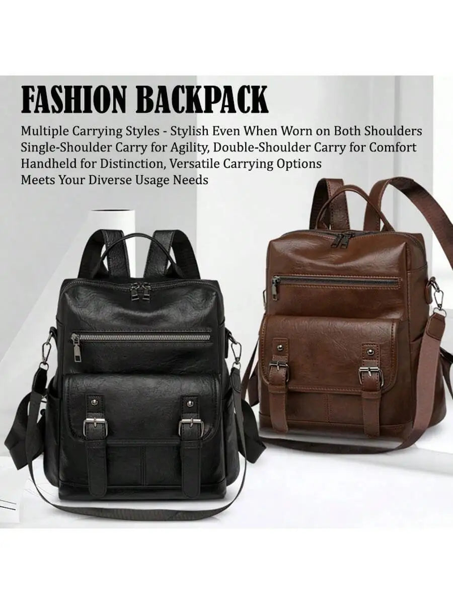 Vintage Soft Leather Womens Backpack With Fringe Multi-Function Travel Bag Black Brown