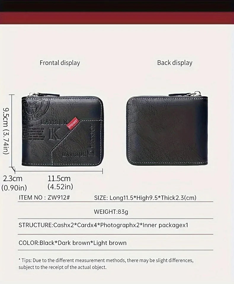 1pc faux Leather Wallet for Men - Premium Retro Letter Embossed Design, Multiple Credit Card Slots, Zipper Closure, Stylish Gift-5