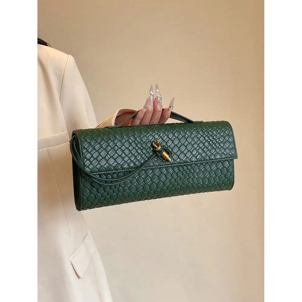 Premium Solid Color PU Woven Texture Clutch Bag, Crossbody Design-4