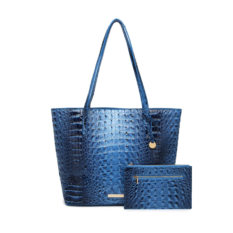 Glossy Croc Embossed Tote Bag with Detachable Wristlet Set, Large Capacity Shoulder Tote for Work Travel Beach Outdoor Activitie-13