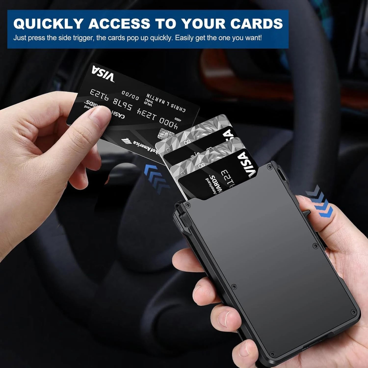 RFID Blocking Mens Wallet | Minimalist Slim Smart Pop-Up Card Holder, Metal Credit Card Wallet with Money Clip for Men-3