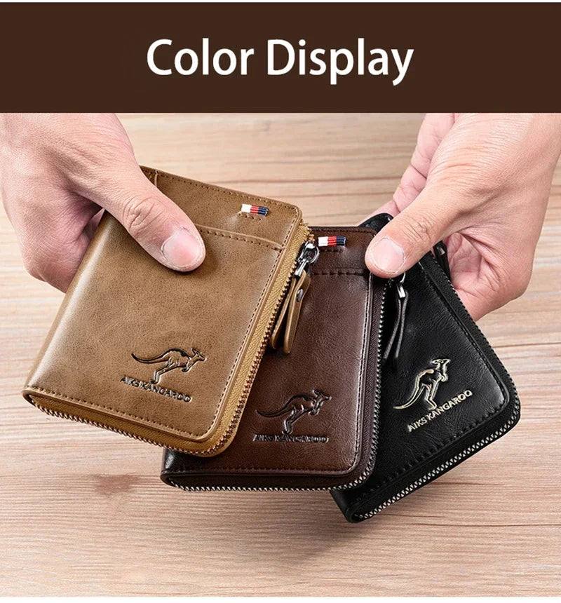 Flash sale Mens Wallet Leather Business Card Holder Zipper Purse Luxury Wallets for Men RFID Protection Purses Carteira Masculina Luxury-14