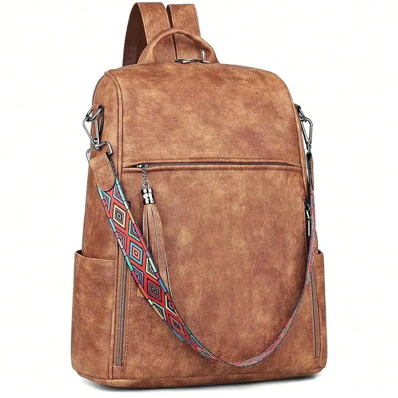 Leather Laptop Backpack For Women Designer 15.6 Inch PU Laptop Bag, Ladies Travel Computer Work Backpack Brown-21