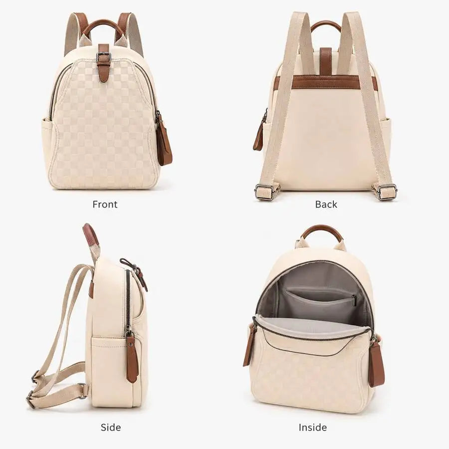 Womens Mini Checkerboard Faux Leather Backpack With Adjustable Straps For Daily Casual Use-3
