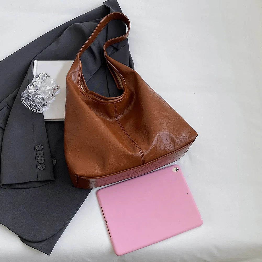 Women Leather Shoulder Bag Versatile Soft Underarm Bag Soft Hobo Bag and Clutch 2pcs Shoulder Bag and Handbag Set Shopping Bag-6