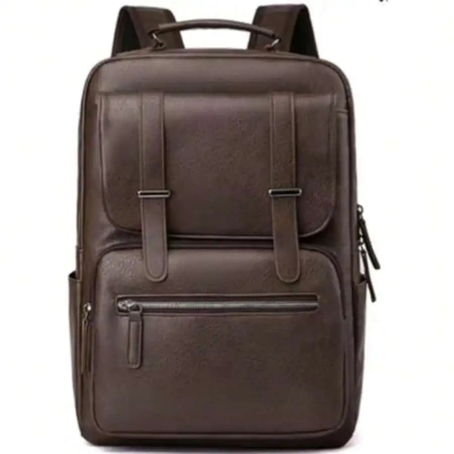 PU Leather Backpack For Men And Women 15.6 Inch Laptop Waterproof Travel Commuter Bag Brown-6