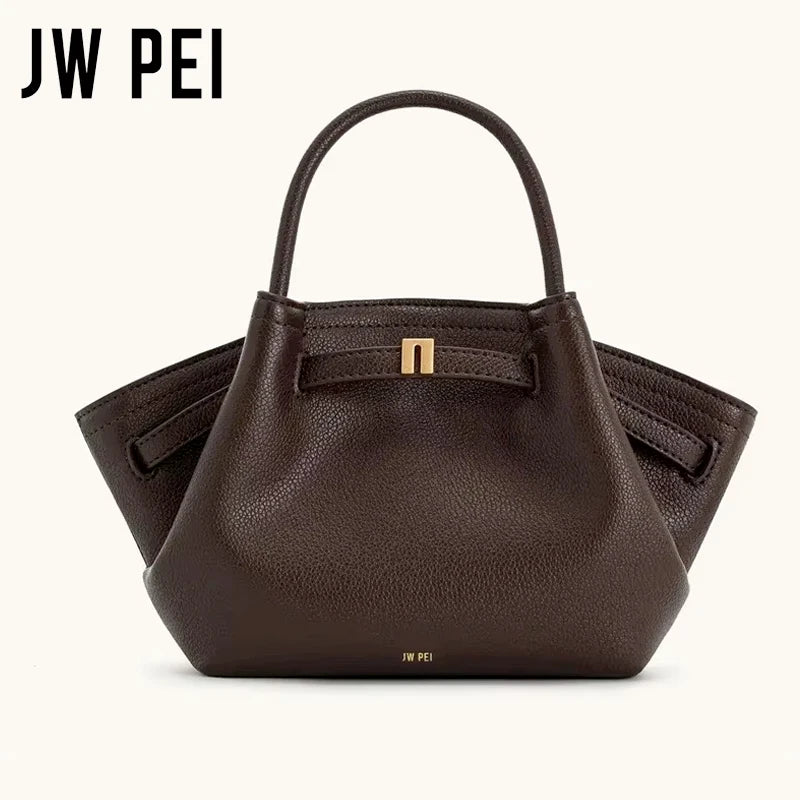 JW PEI Hana Minimalist Pebbled Leather Top-Handle Bag Women Luxury Designer Style Trapeze Tote Bag Elegant Shoulder Crossbody Purse 2026-5