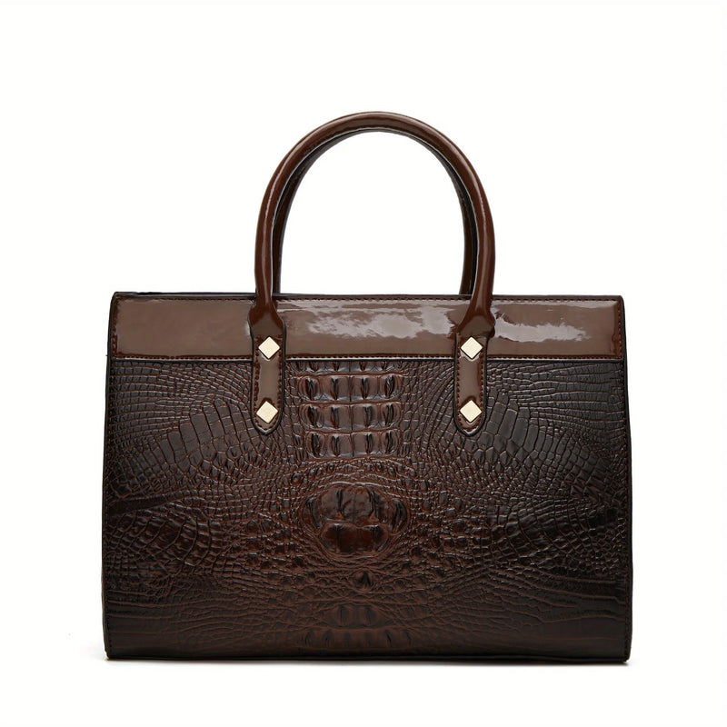 Pu Leather Crocodile Pattern Women's Fashion Bag Set Shoulder Bag Larger Capacity Tote with Multiple Compartments Crossbody Handbag Clutch Purse-12