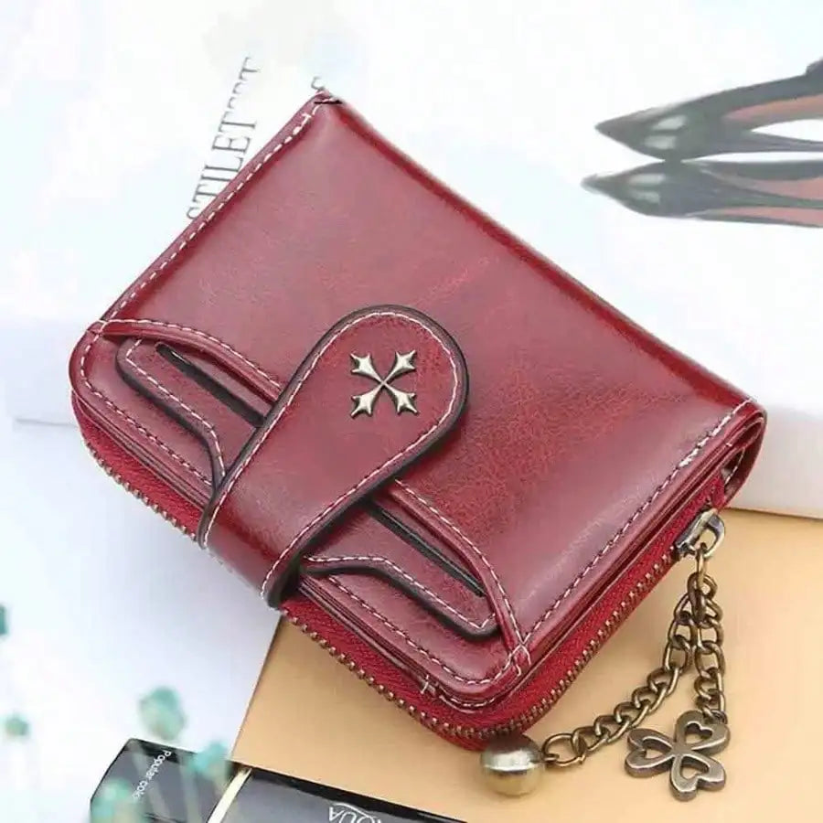 Women’s Retro Small Wallet – Mini Leather Credit Card Holder, Double-Fold Design with Zipper, Compact Aesthetic Wallet-2