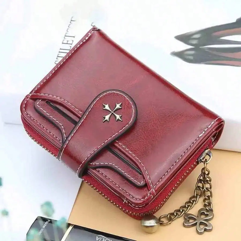 Women’s Retro Small Wallet – Mini Leather Credit Card Holder, Double-Fold Design with Zipper, Compact Aesthetic Wallet-2