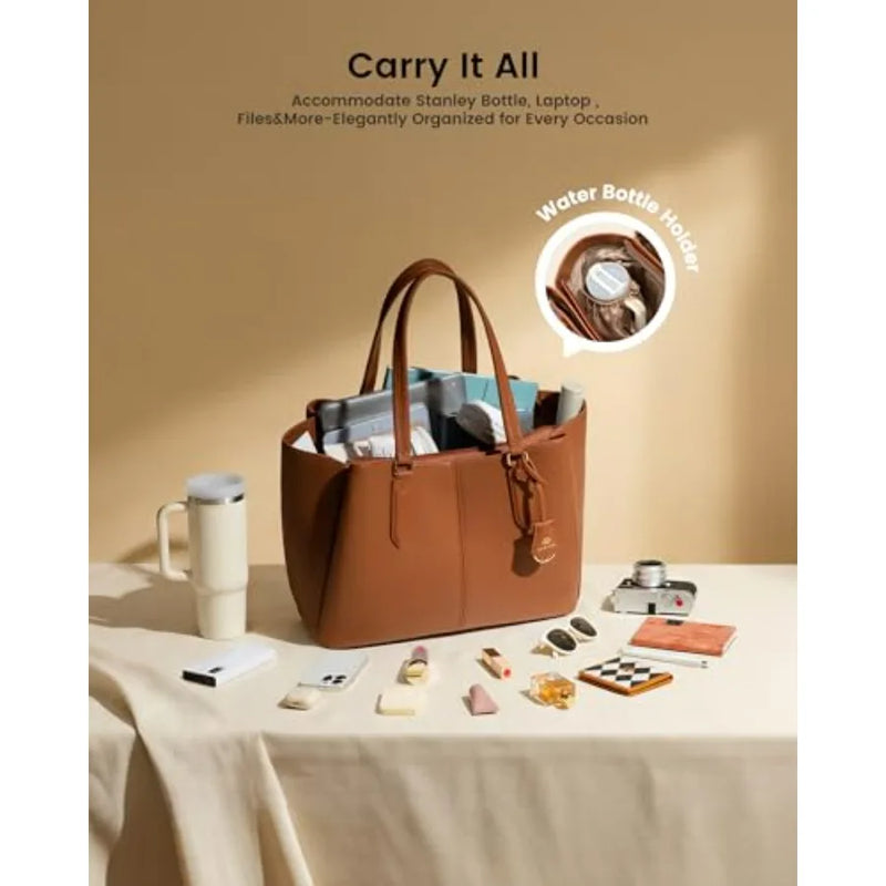 LOVEVOOK Laptop Tote Bag for Women Work Bags with Triple Compartments Large Faux Leather Computer Office Briefcase-10