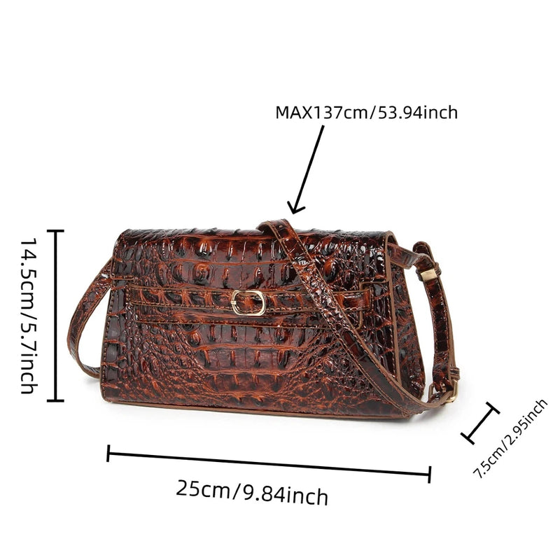 Women Rectangular Shoulder Crossbody Bag with Strap, Croc Embossed Structured Flap Handbag, Lightweight Pouch for Outdoor Camping Commute, Magnetic Snap Closure Multi Compartment Sling Purse for Phone Cosmetics Essentials-4