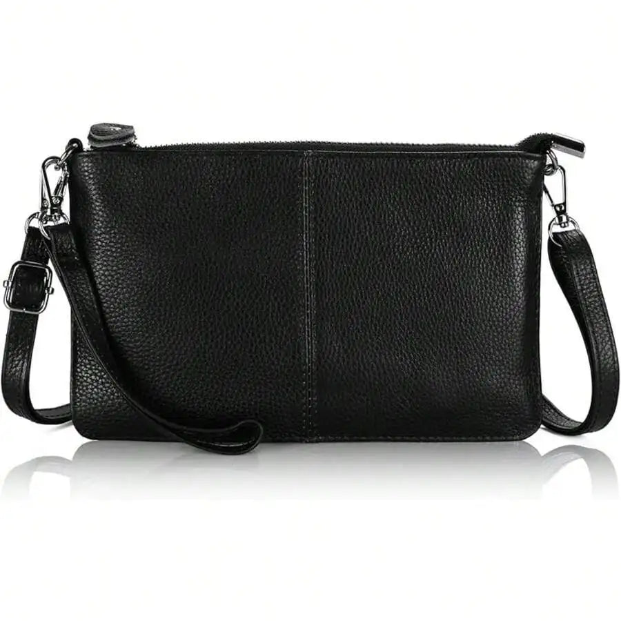 Genuine Leather Wristlet Clutch Wallet Purses Small Crossbody Bags Shoulder Handbag For Women, Silvery Zipper-1