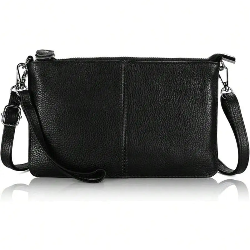Genuine Leather Wristlet Clutch Wallet Purses Small Crossbody Bags Shoulder Handbag For Women, Silvery Zipper-1