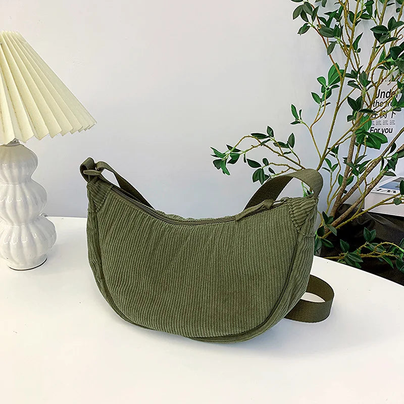 Solid Color Corduroy Women's Hobos Shoulder Bag Retro Casual Female Crossbody Bags Ladies Daily Travel Handbags Messenger Bag-47