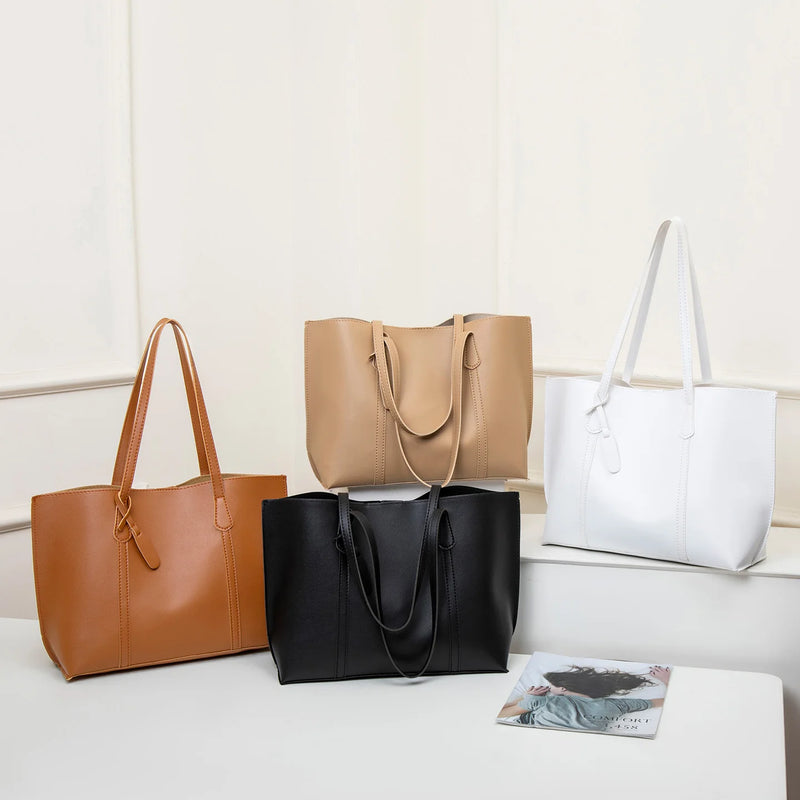 Tote Bag Solid Plain Lightweight Large Capacity PU Leather Shoulder Handbag Portable Travel Daily Women-8