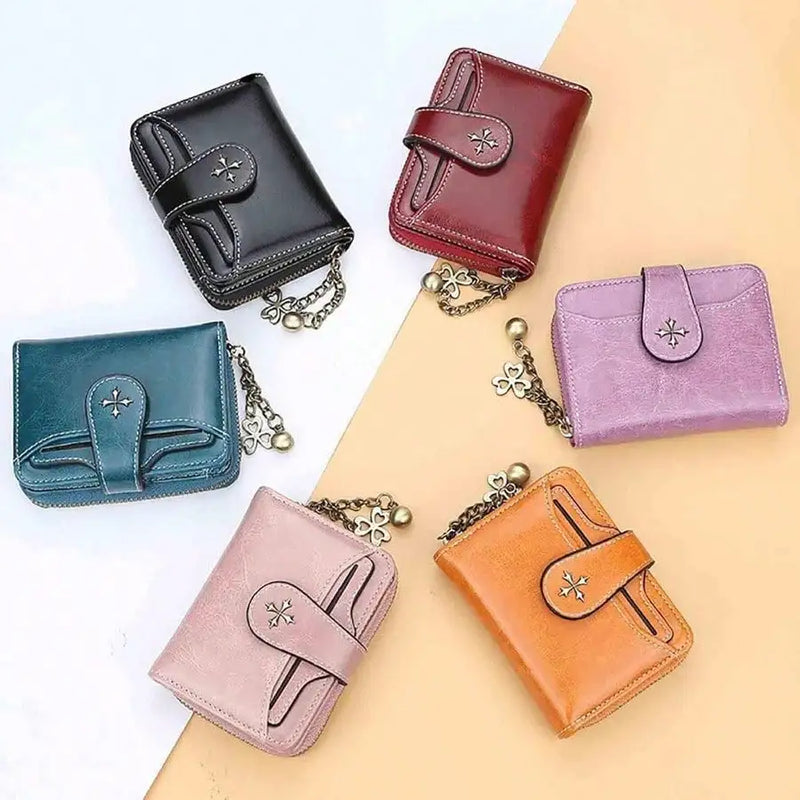 Women’s Retro Small Wallet – Mini Leather Credit Card Holder, Double-Fold Design with Zipper, Compact Aesthetic Wallet-3
