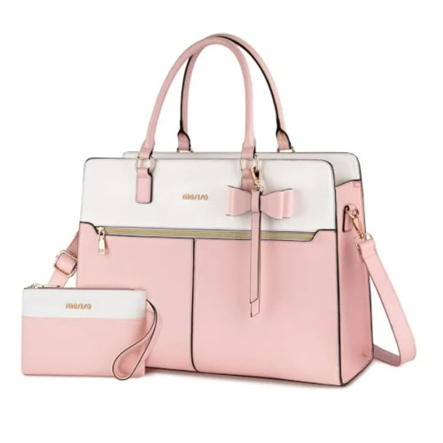 Laptop Tote Bag for Women, 15.6 inch Waterproof PU Leather Work Bag with Clutch Purse and Bowknot, Large Capacity Handbag Shoul-13