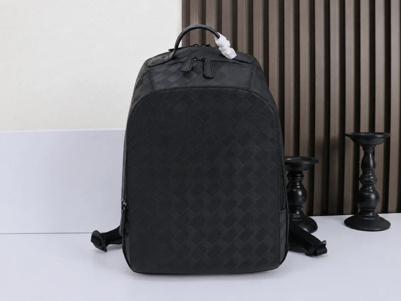 Luxury Designer Men Medium Backpack Genuine Leather 14 Laptop Bag Woven Texture Travel Rucksack Business Daypack Classic Black-7