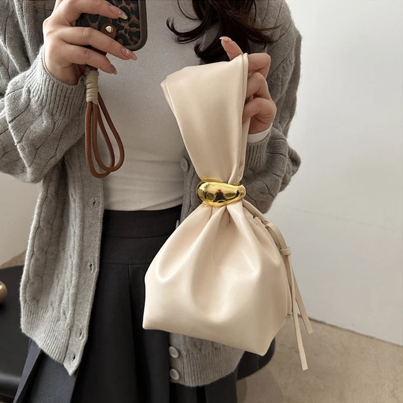 Design Mini PU Leather Dumpling Niche Clutch Bags for Women Fashion Knotted Female Retro Shoulder Bag Wrist Handbags and Purses-13