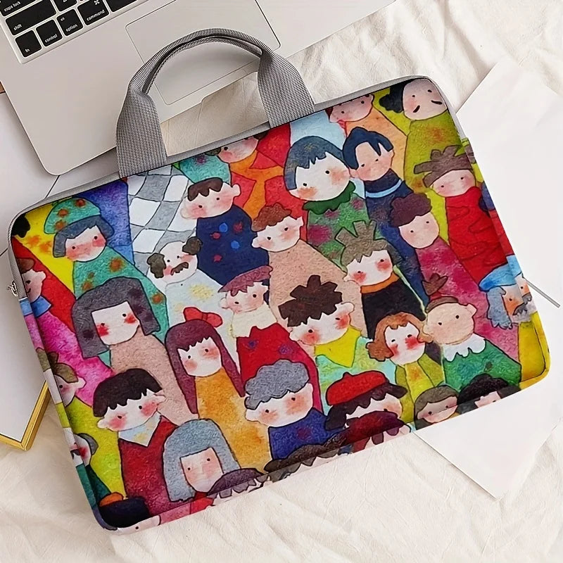 Cartoon Figure Print Laptop Briefcase 14 Inch Notebook Handbag Daily Fashion Shockproof Single Piece Laptop Carry Bag-2
