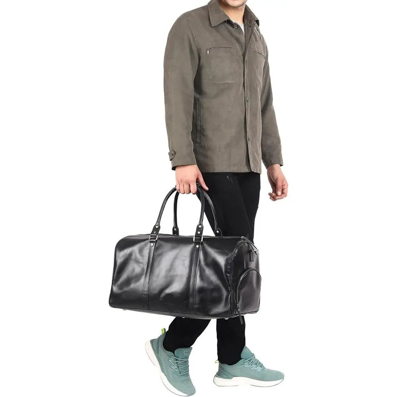 Premium Leather Duffel Bag, Customizable Large Weekend Travel Bag for Men-13