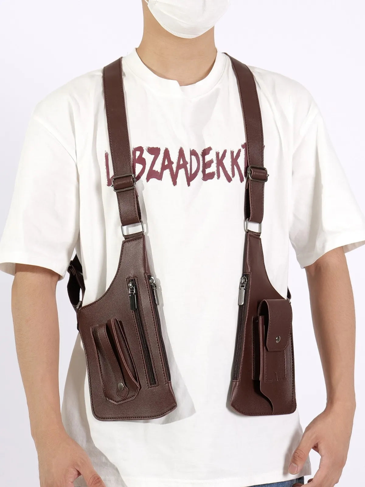 Double Shoulder Strap Tactical Fishing Bag Waterproof PU Multi-Pocket Outdoor Anti-Theft Crossbody Bag Multi-Purpose-5