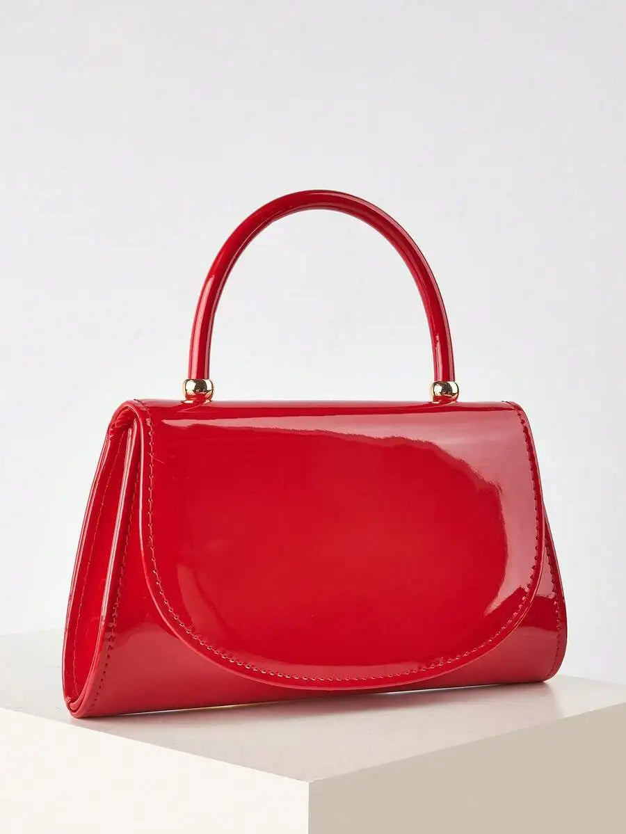Red Patent Leather Flap Handbag With Chain Strap Evening Bag For Women-2
