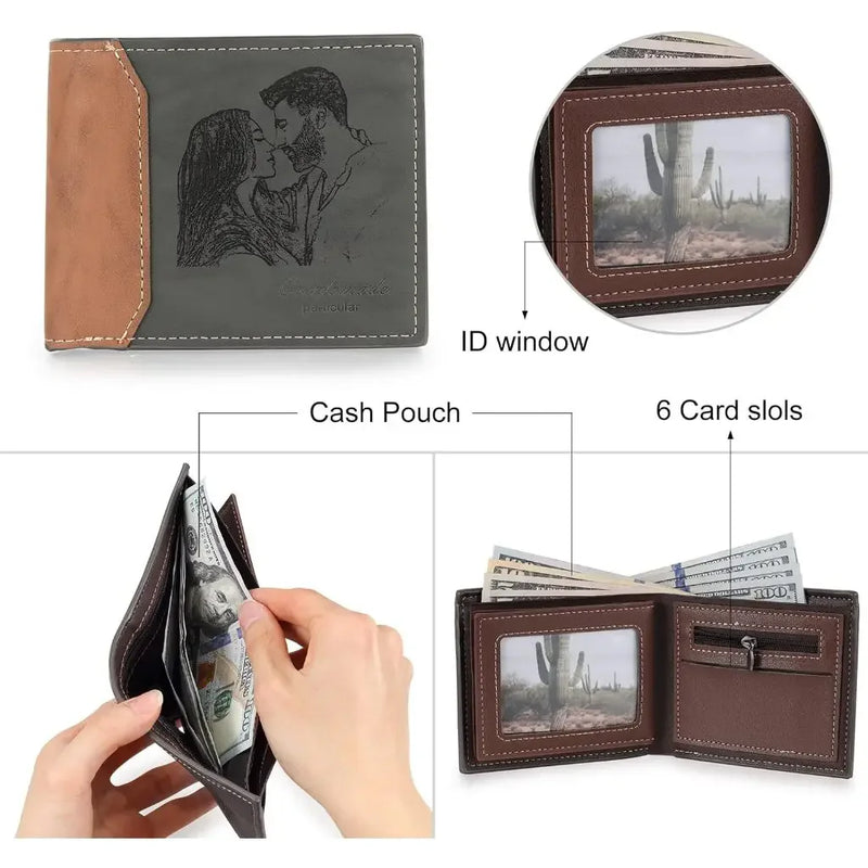 Custom Name Picture Card Holder Wallet Anniversary Birthday Gifts for Men Gift for Husband Father's Day Bifold Wallet-5