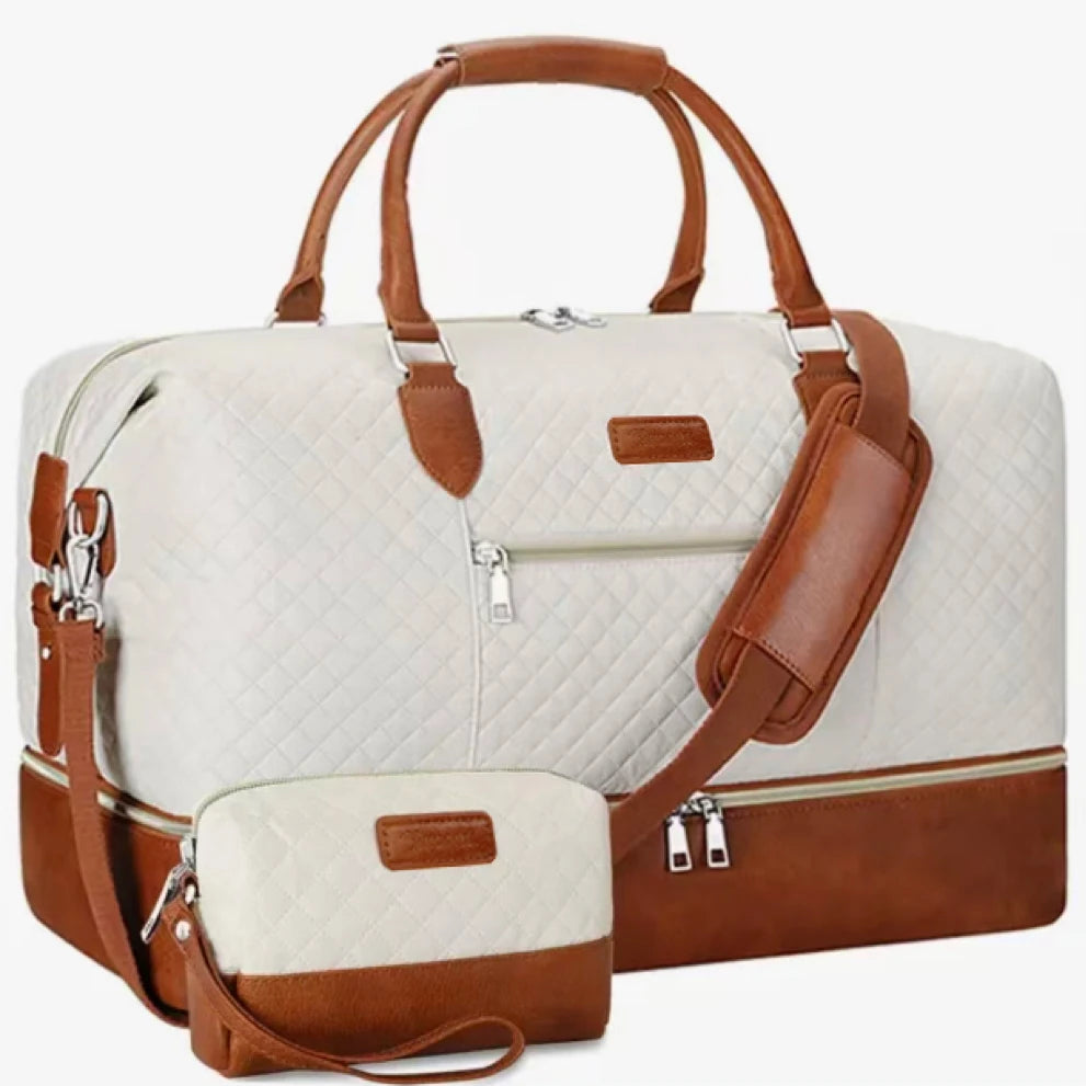 2Pcs Travel Duffel Bag Set with Shoe Compartment, Waterproof Weekender Bag & Toiletry Bag, Carry-on Overnight Bag for Gym, Business, Hospital Bag-1