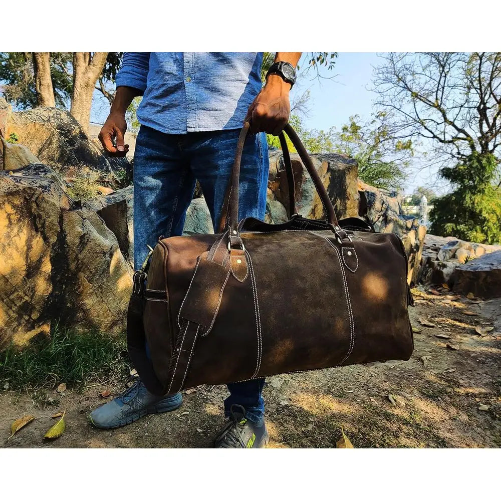 Unisex Vintage Leather Weekend Travel & Gym Duffel Bag-10